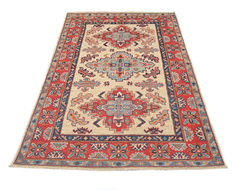 3x5 Beige Kuba Afghan Hand Knotted Wool Area Rug